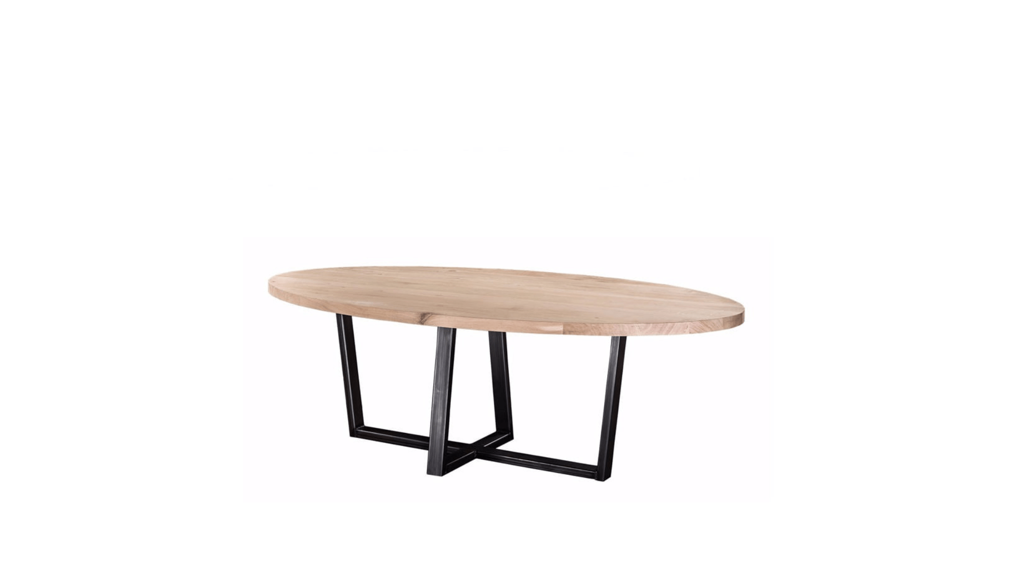 Table à Manger Ovale en Chêne Massif avec Pied Métal Industriel