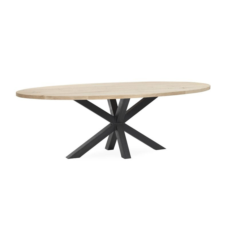 Table à Manger Ovale en Chêne Massif avec Pied Métal Industriel